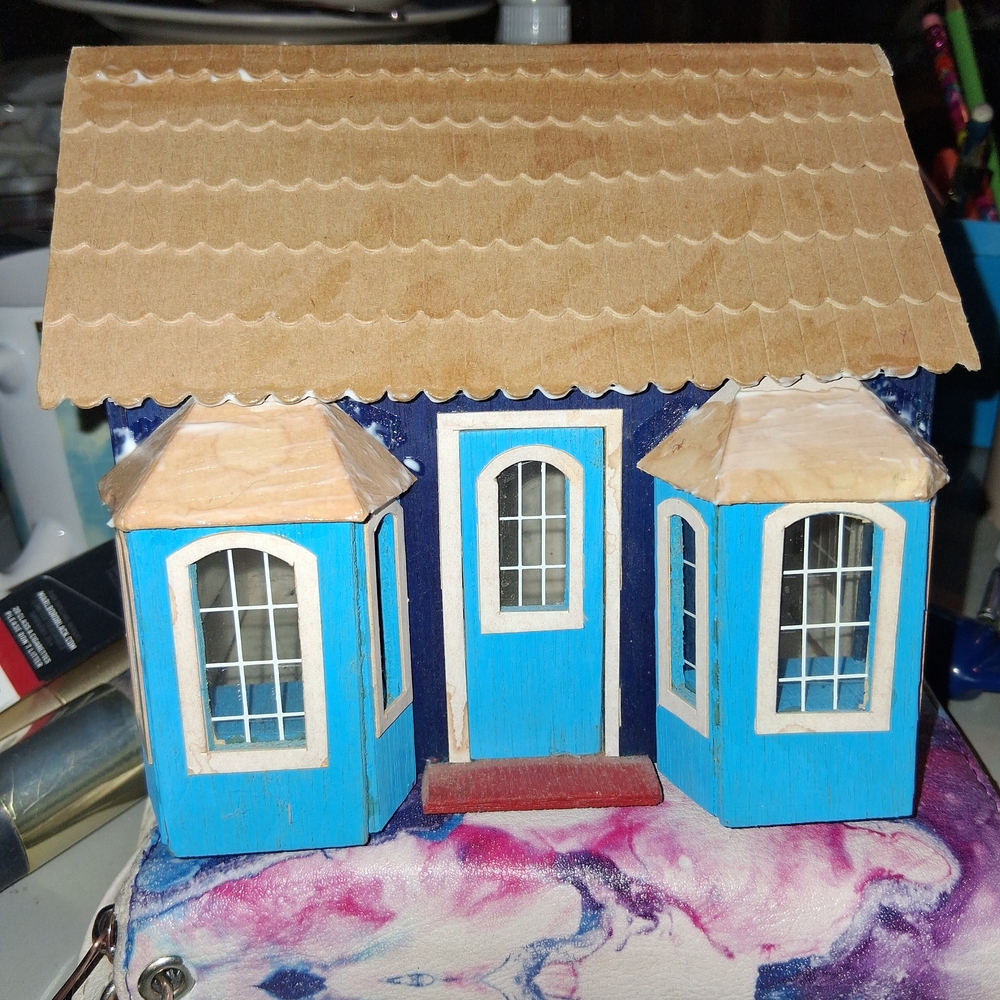 Blue and Tan Miniature House Model